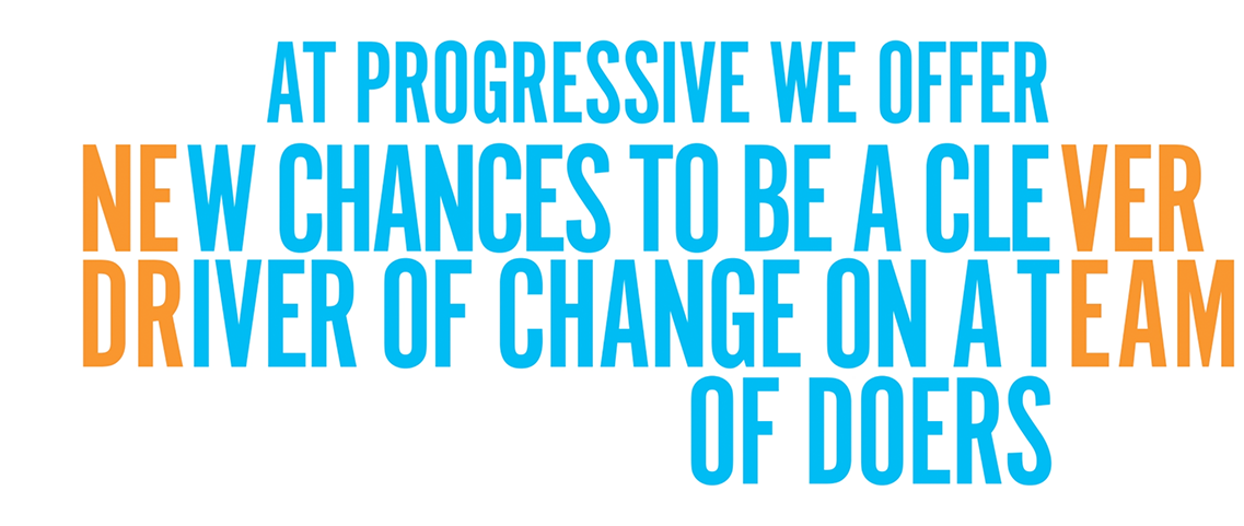 At Progressvie we offer new chances to be a clever driver of change on a team of doers